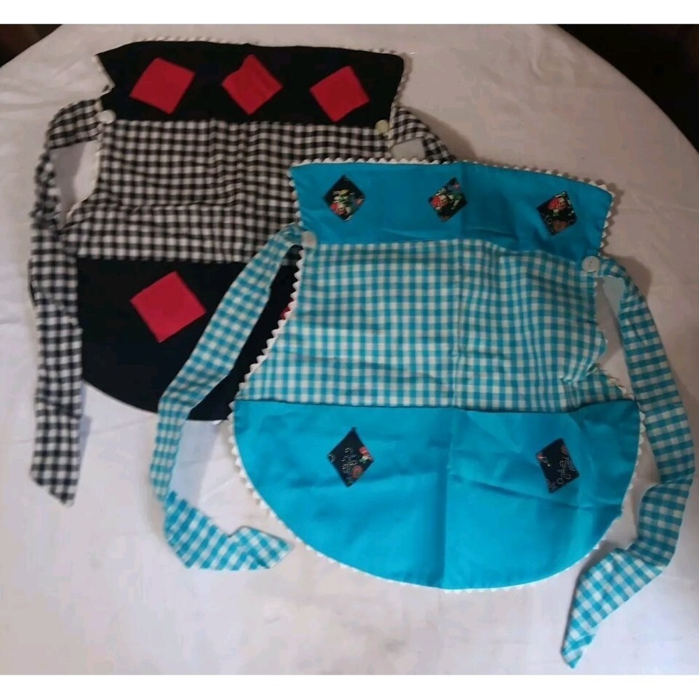 2 Vintage Aprons Handmade Waist Half Kitchen Cooking Cottagecore Pockets READ